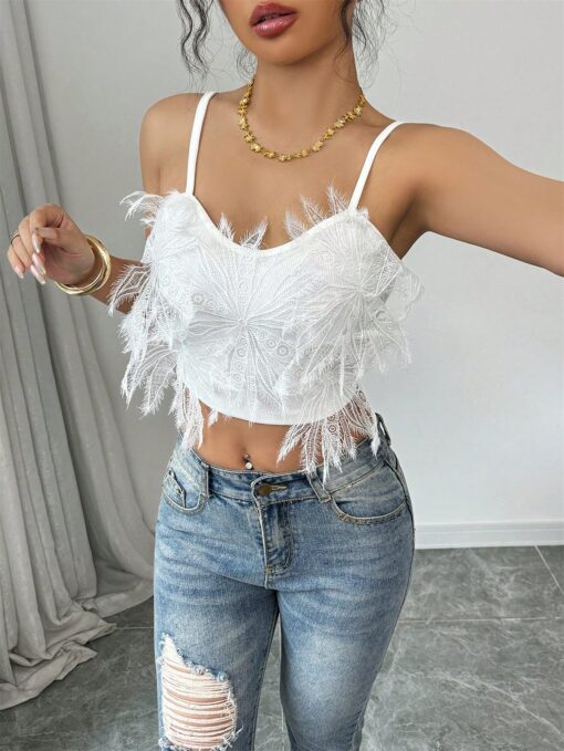 SHEIN Chiquease Women Knit Feather Decor Tank Top - Image 3