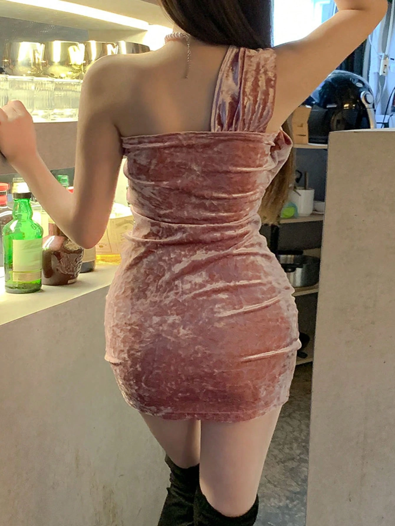 SHEIN DAZY Velvet Wrap Twist Cropped Party Dress Prom Dresses - Image 3