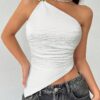 SHEIN INAWLY Women One-Shoulder Textured Sleeveless Asymmetric Hem Fashion Top