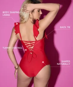 Alternative view of SHEIN 1pc Women Tummy Control Ruffle Trim Swimsuit