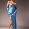 SHEIN L'Amorae Women Clothes, Women's Elegant Blue Satin Floral Jacquard Off Shoulder