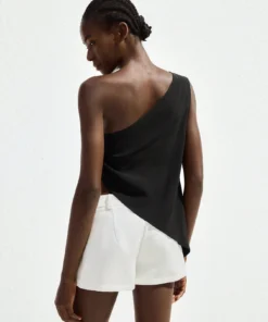 Alternative view of SHEIN Maija New Season One-Shoulder Asymmetric Butter Yellow Sequins & Embroidery Black Top