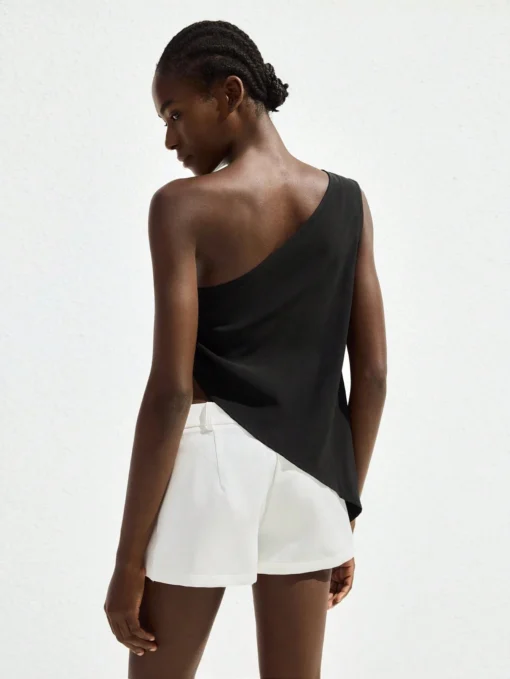 SHEIN Maija New Season One-Shoulder Asymmetric Butter Yellow Sequins & Embroidery Black Top - Image 2
