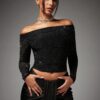 SHEIN BAE Off Shoulder Glitter Crop Top