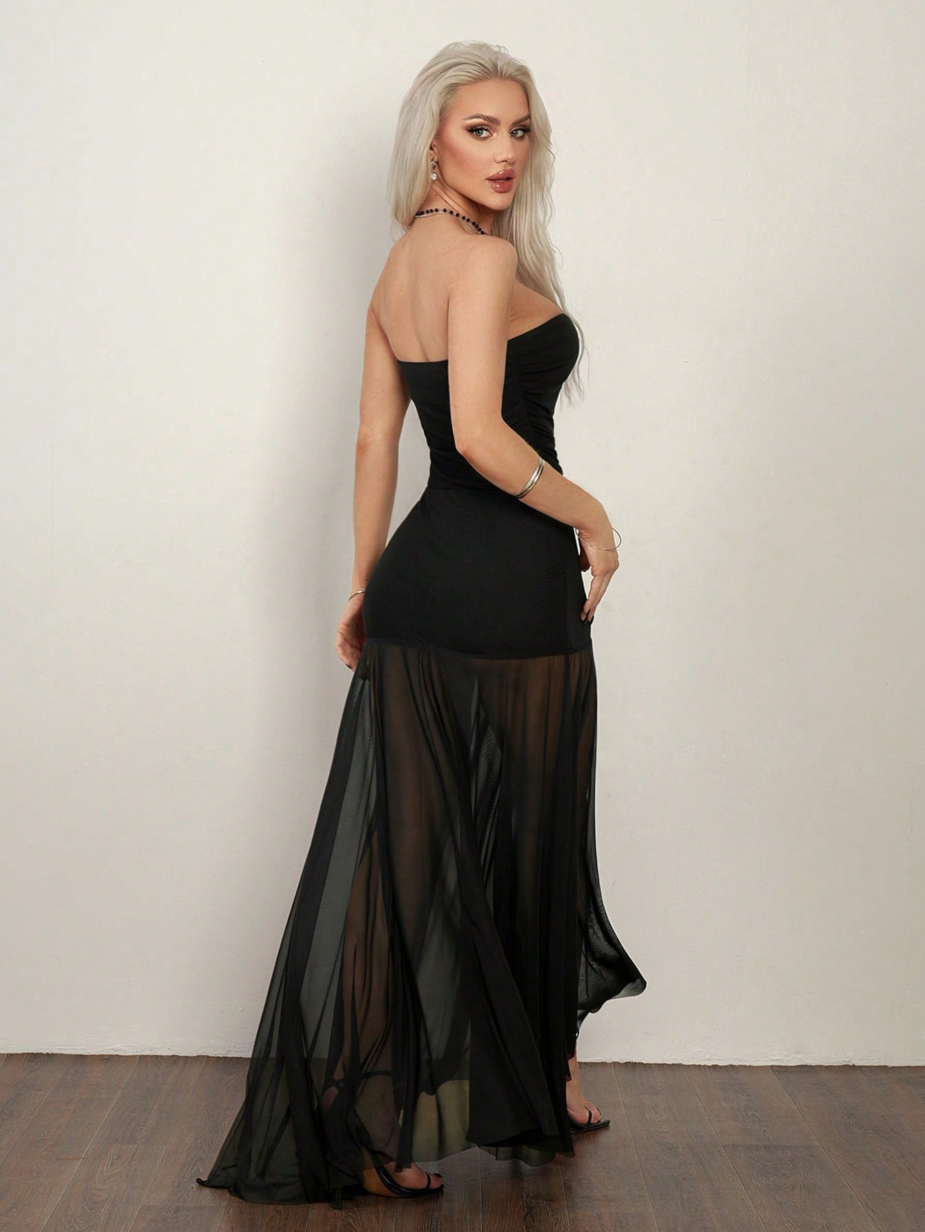 SHEIN ICON Women's Black Mesh Panel Bodycon Bandage Dress - Image 2