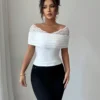 SHEIN Gloray Women's Off-Shoulder Lace Splice Decoration Form-Fitting T-Shirt