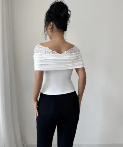 Alternative view of SHEIN Gloray Women's Off-Shoulder Lace Splice Decoration Form-Fitting T-Shirt