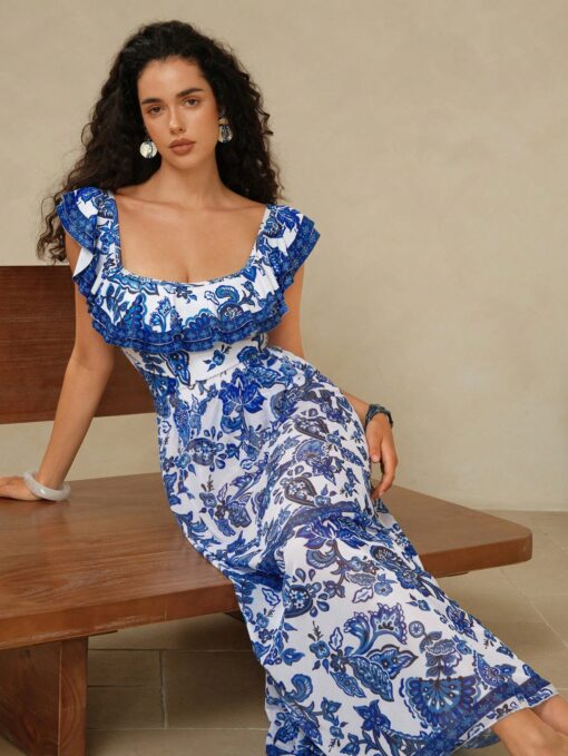 SHEIN Swim Oasis Summer Beach Holiday Boho Blue & White