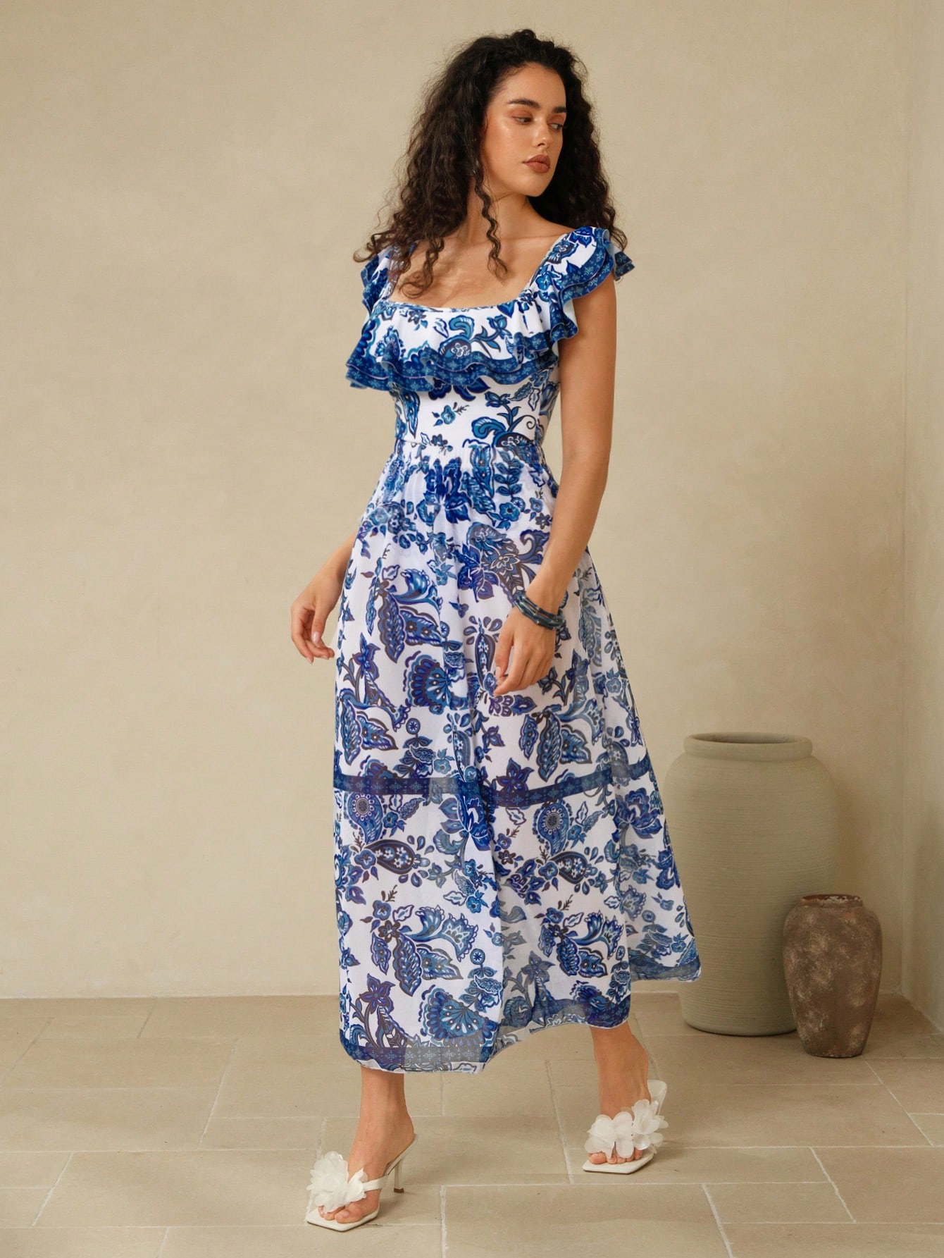 SHEIN Swim Oasis Summer Beach Holiday Boho Blue & White - Image 3