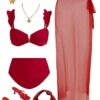SHEIN Swim Oasis Women's Solid Color Ruched Sexy Bikini Set With Cover-Up Skirt