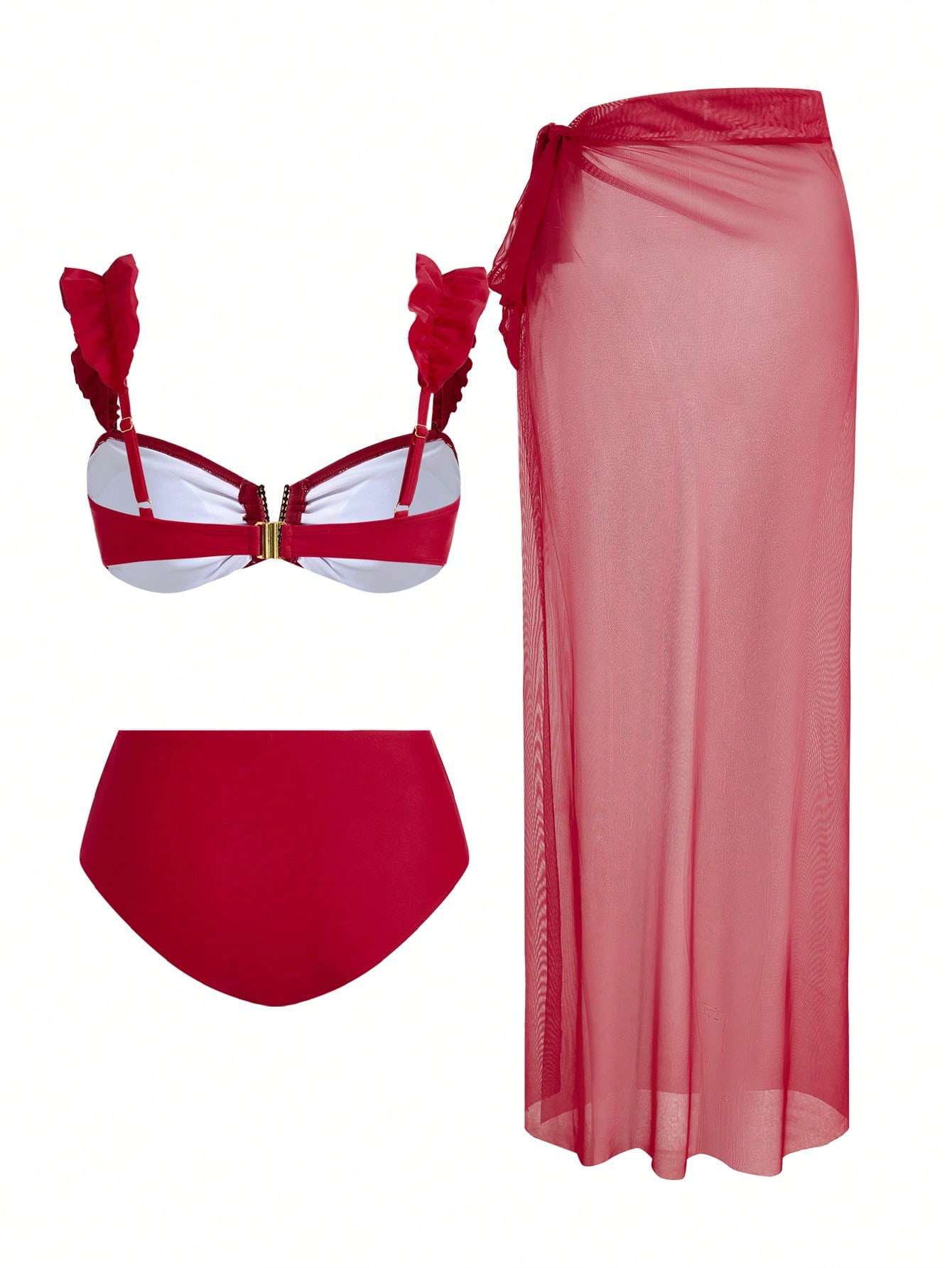 SHEIN Swim Oasis Women's Solid Color Ruched Sexy Bikini Set With Cover-Up Skirt - Image 2