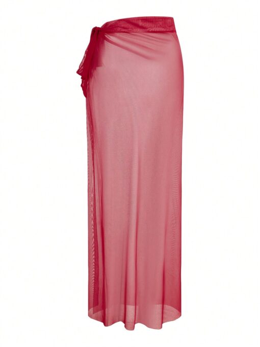 SHEIN Swim Oasis Women's Solid Color Ruched Sexy Bikini Set With Cover-Up Skirt - Image 3