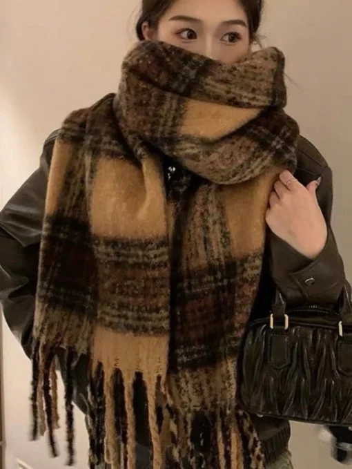 shein 1pc Ladies' Autumn And Winter New Retro Maillard Scarf, Outdoor Versatile Warm
