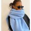 SHEIN 1pc Women's Fuzzy Long Scarf With Tassel For Winter Solid Sky Blue