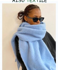 SHEIN 1pc Women's Fuzzy Long Scarf With Tassel For Winter Solid Sky Blue