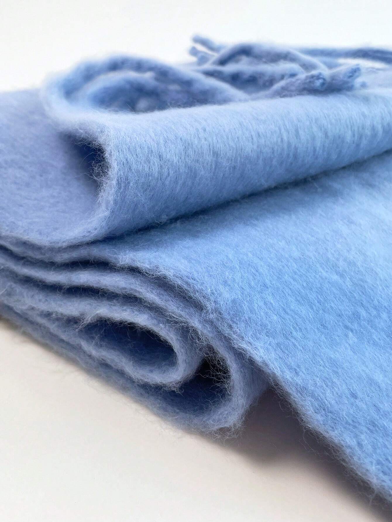 SHEIN 1pc Women's Fuzzy Long Scarf With Tassel For Winter Solid Sky Blue - Image 4
