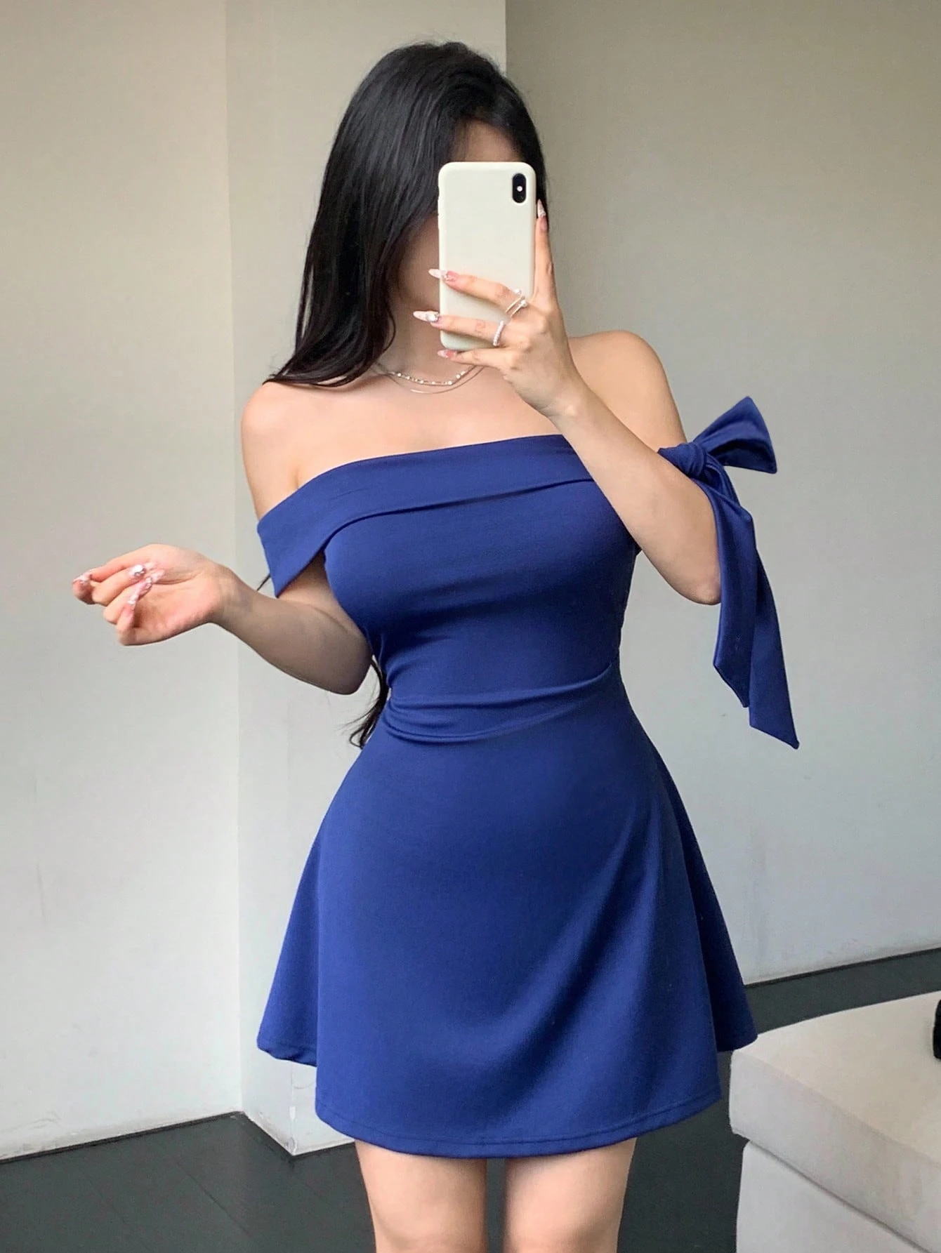 SHEIN Celisse Knitted Elastic Off Shoulder A-Line Short Dress