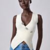 SHEIN Lumivelle Women's V-Neck Waist-Cinched 3D Floral Decor Knitted Sweater Vest