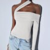 SHEIN Maija Spring/Summer Women's Casual Fitted Asymmetric Shoulder Top