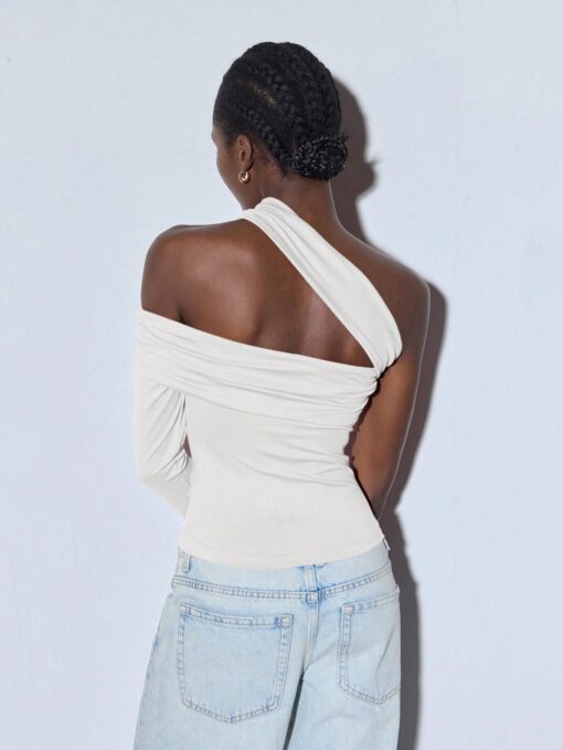 SHEIN Maija Spring/Summer Women's Casual Fitted Asymmetric Shoulder Top - Image 3