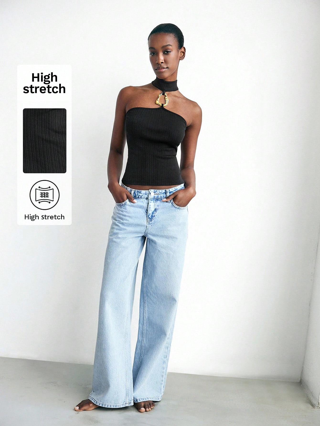 SHEIN Maija Women's Summer Fashionable Metal Decor Halter Neck Top