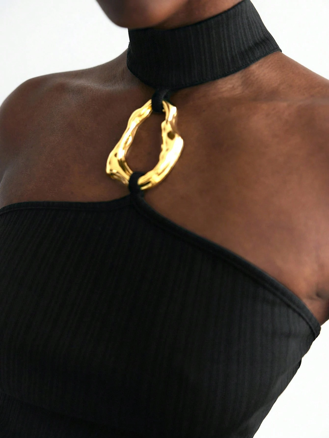 SHEIN Maija Women's Summer Fashionable Metal Decor Halter Neck Top - Image 3