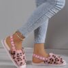 SHEIN Open Toe Leopard Plush Slippers For Women, Cozy Breathable Indoor House Slippers