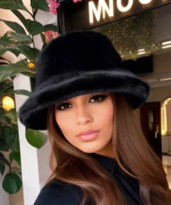 SHEIN Outdoor Casual Series, Solid Color Bucket Hat, Faux Fur Hat