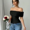 SHEIN Rafferiza Romantic Valentine's Day Red 3D Rose Off Shoulder Ruched