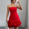 SHEIN Elenzga Women's Elegant Solid Color Ruffle Hem Slim Fit Tube Dress