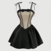 SHEIN MOD Women's Party Sequin Bow Strap Sleeveless Black Mini