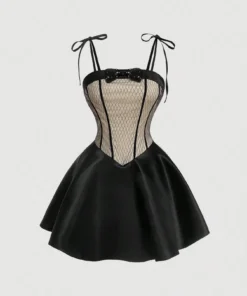 SHEIN MOD Women's Party Sequin Bow Strap Sleeveless Black Mini