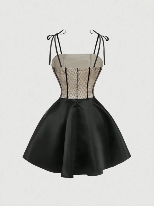 SHEIN MOD Women's Party Sequin Bow Strap Sleeveless Black Mini - Image 3