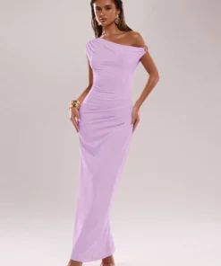 SHEIN BAE Women's Elegant Asymmetrical Neck Metal Embellished Maxi Dress