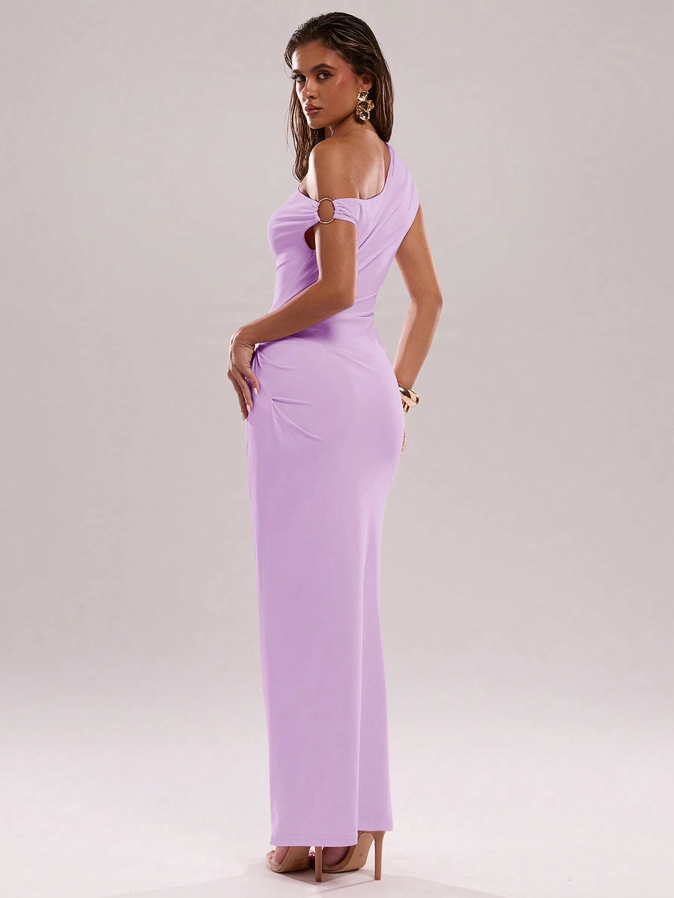 SHEIN BAE Women's Elegant Asymmetrical Neck Metal Embellished Maxi Dress - Image 2