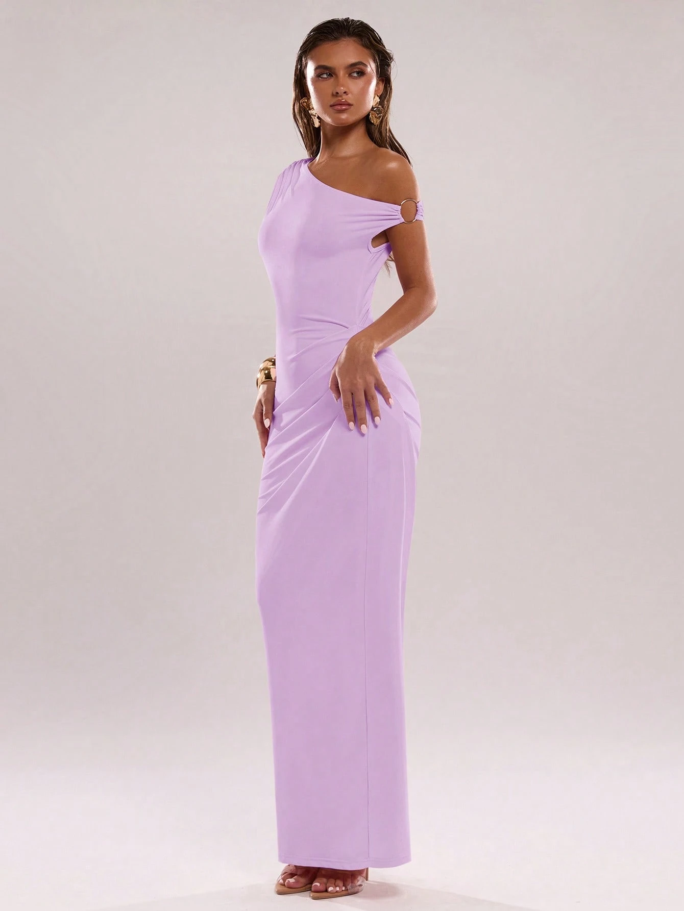 SHEIN BAE Women's Elegant Asymmetrical Neck Metal Embellished Maxi Dress - Image 3