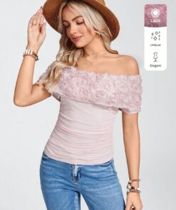 SHEIN LUNE Summer Elegant Vacation Off The Shoulder Top