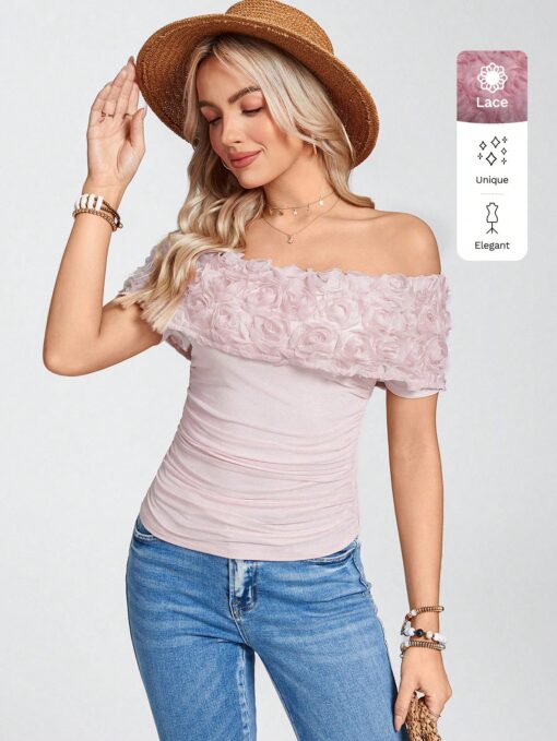 SHEIN LUNE Summer Elegant Vacation Off The Shoulder Top
