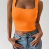 SHEIN PETITE Fluorescent Orange Color Casual Base Short Sleeveless Top