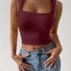 SHEIN PETITE Red Brown Color Casual Base Short Sleeveless Top,Body Top