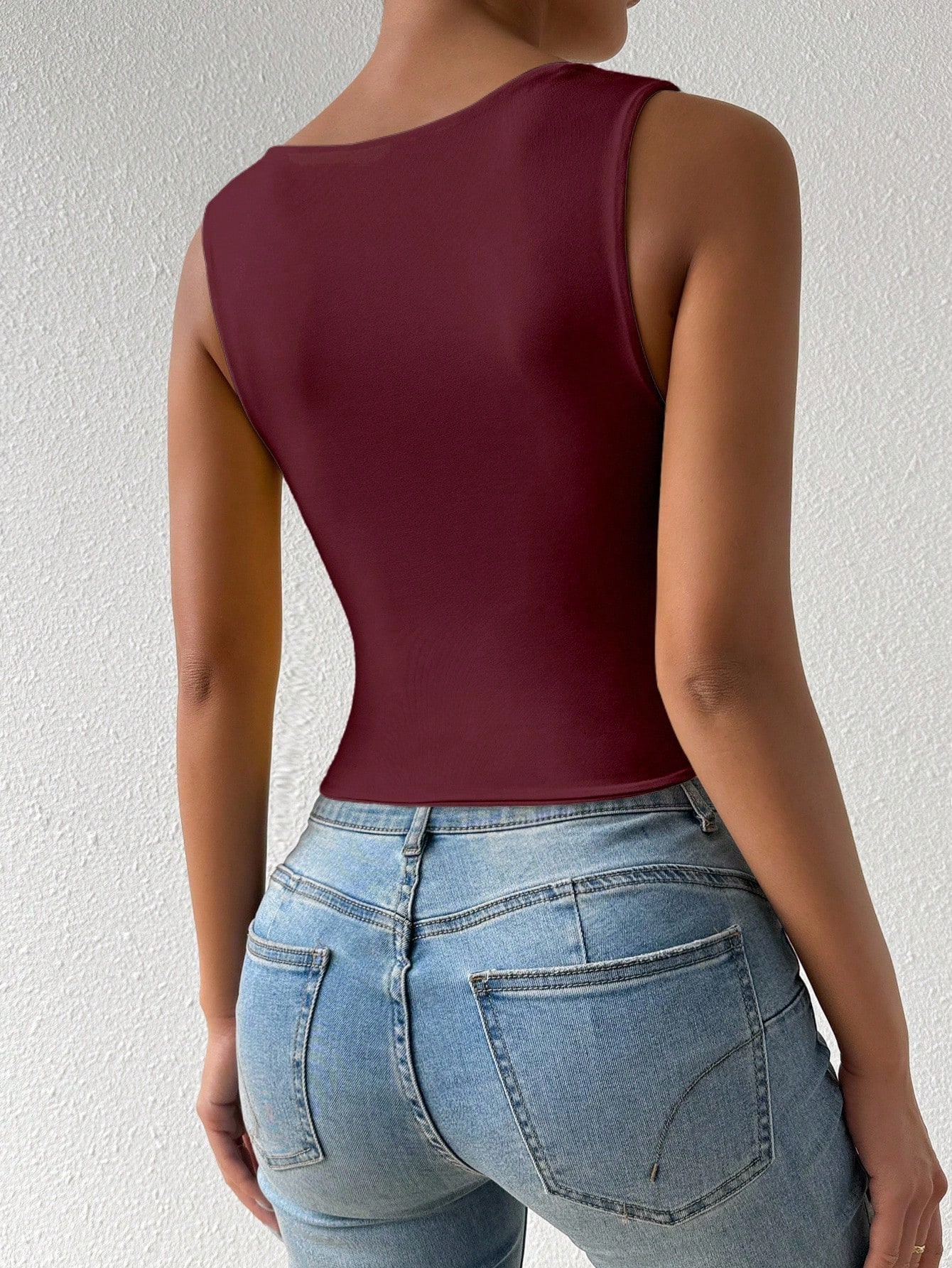 SHEIN PETITE Red Brown Color Casual Base Short Sleeveless Top,Body Top - Image 2