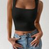 SHEIN PETITE White Color Casual Base Short Sleeveless Black Tank Top