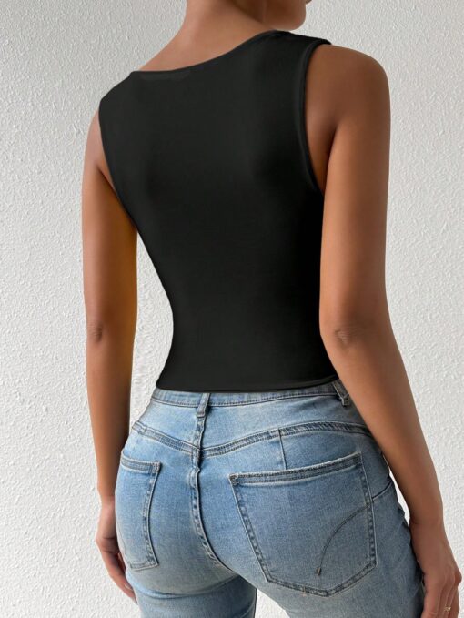 SHEIN PETITE White Color Casual Base Short Sleeveless Black Tank Top - Image 2