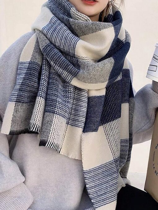 SHEIN Street 1pc Women's Winter Scarf, European And American Style White-Blue-Grey - Image 2