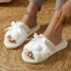 SHEIN Women's Bunny Fur Bowknot Design Slide Slippers