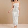 L’Amorae Elegant Strapless Sequin Foldover Fitter Summer Vacation Midi Dress