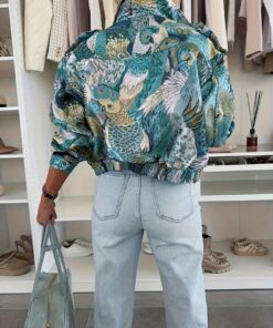 New Casual Vintage Ocean Animal Print Front Button Pocket Zipper Jacket