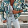 New Casual Vintage Ocean Animal Print Front Button Pocket Zipper Jacket
