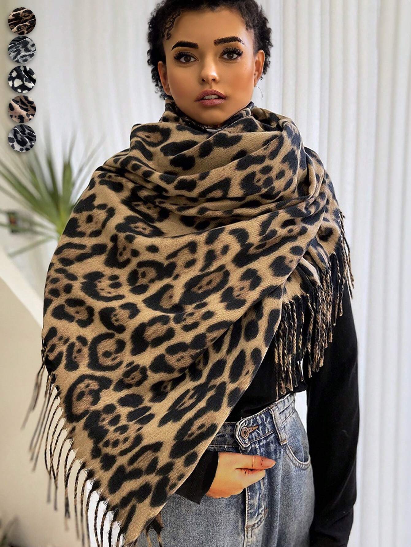 SHEIN 1pc Women's Winter Long Leopard Scarves Warm Soft Blanket Scarf
