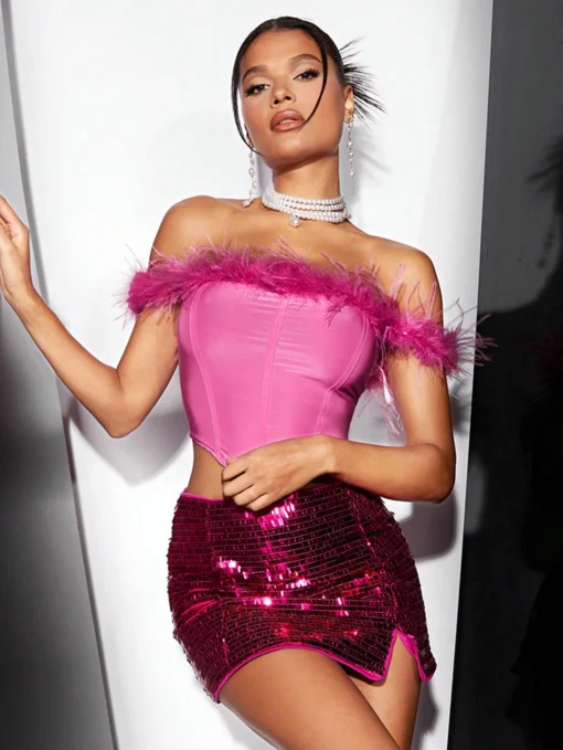 SHEIN SHEIN BAE Party Clubwear Gorgeous Celebration Casual Off-Shoulder Pink Top For Valentine's Day - Image 3
